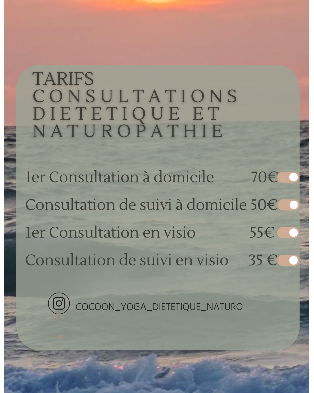 tarifs consultations diététique et naturopahie